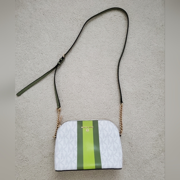 Michael Kors Bright Limeade Cindy Large Crossbody Bag with Center Stripe - Picture 1 of 16